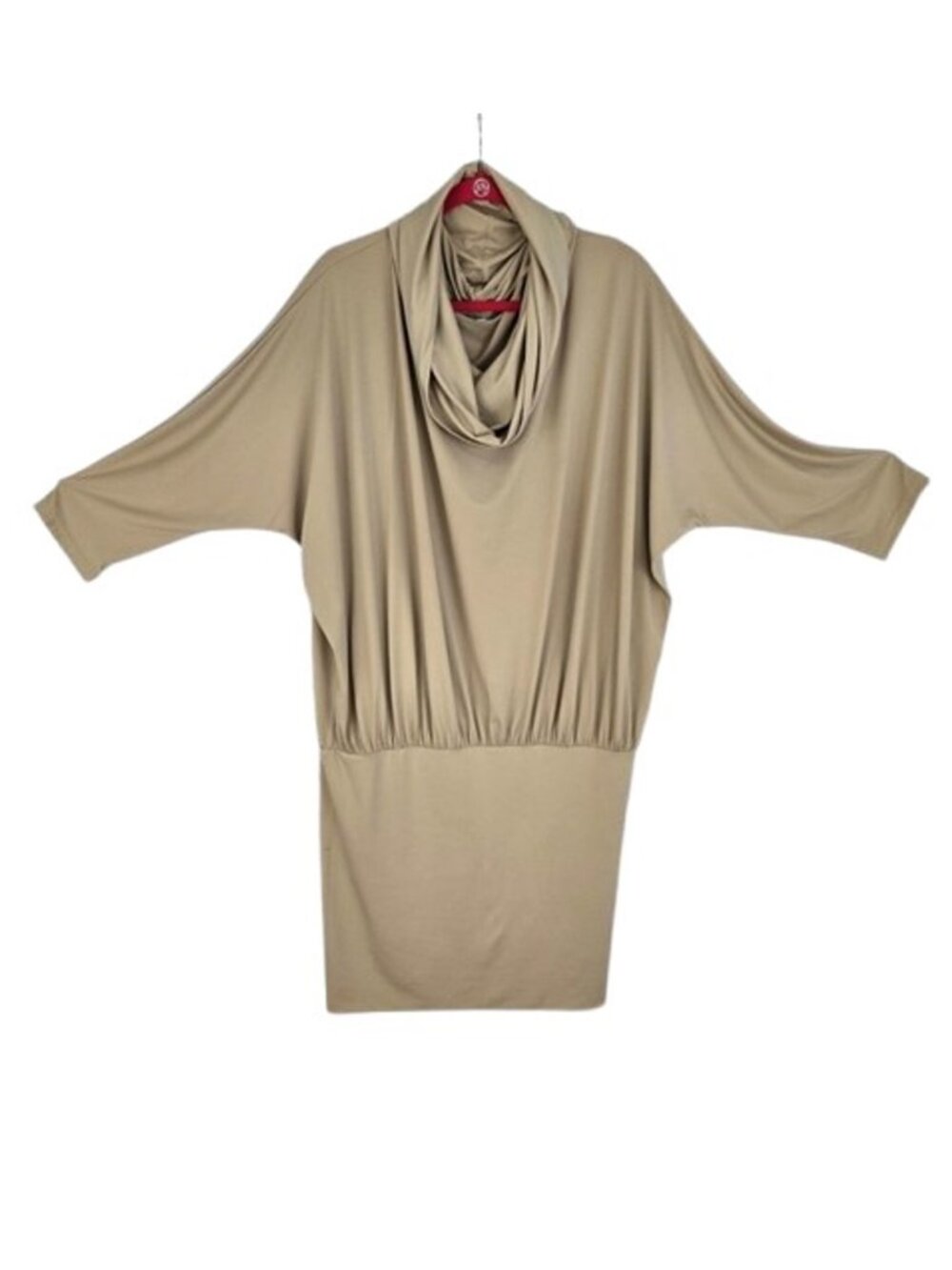 Women’s Tan Oversized Cowl Neck Dolman Sleeve Drop Waist Dress Size Large